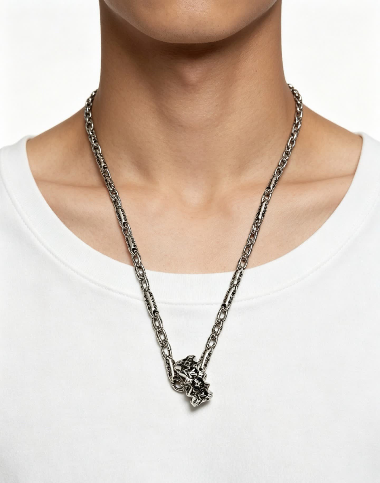 Louis Vuitton Silver Chain Necklace with Flower Clasp
